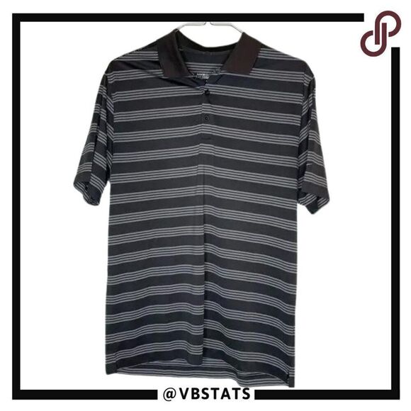 Nike Golf Tour Performance Dri-Fit Large Black/Gray Striped Polo - Picture 1 of 6